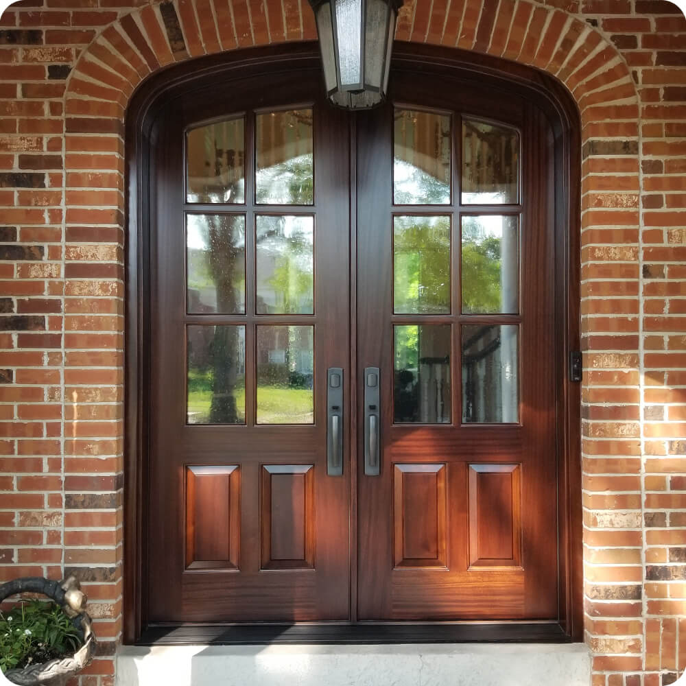 Brown residence front door after