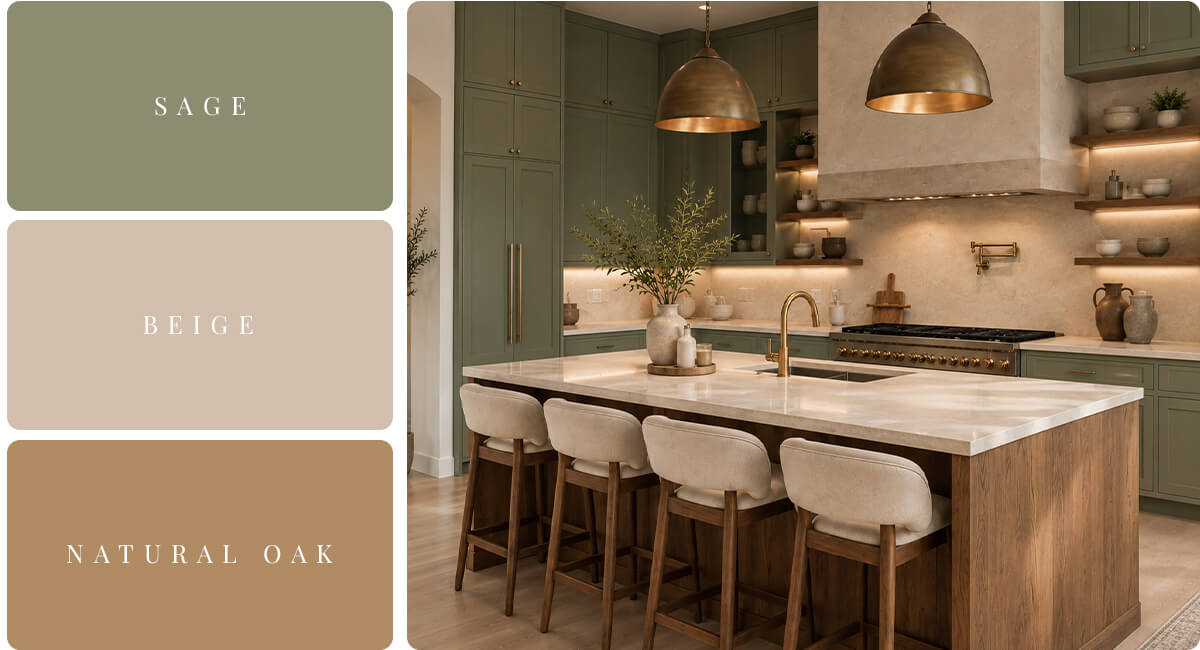 Sage, Beige, and Natural Oak​